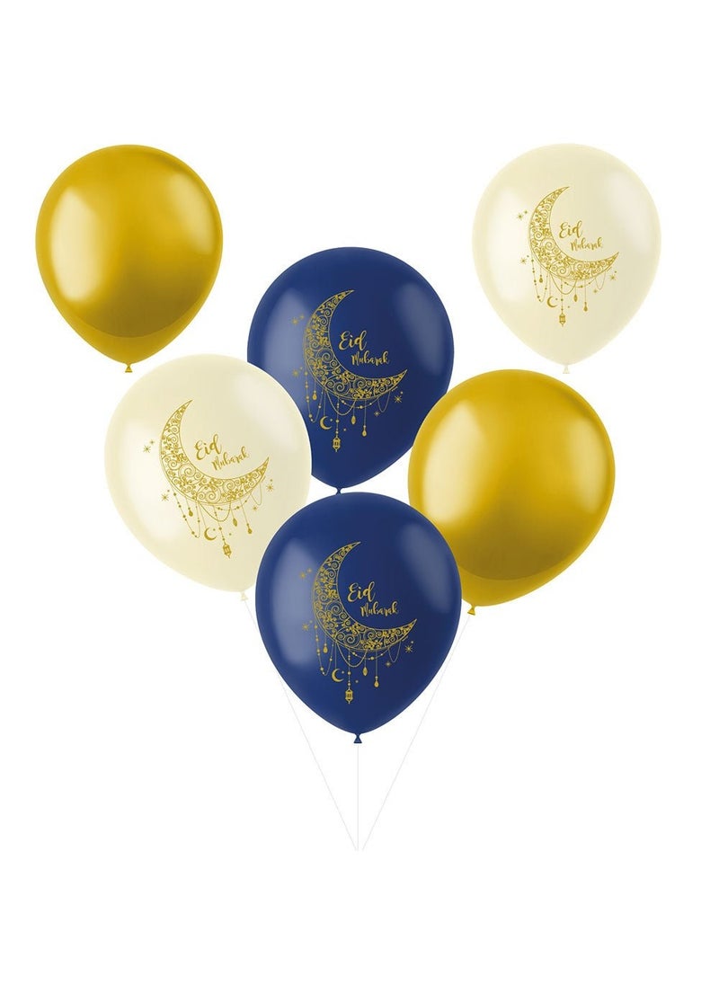 فولات بالونات عيد مبارك لاتكس دائرية زرقاء بيضاء ذهبية 33 سم عبوة من 6 قطع - Image 1