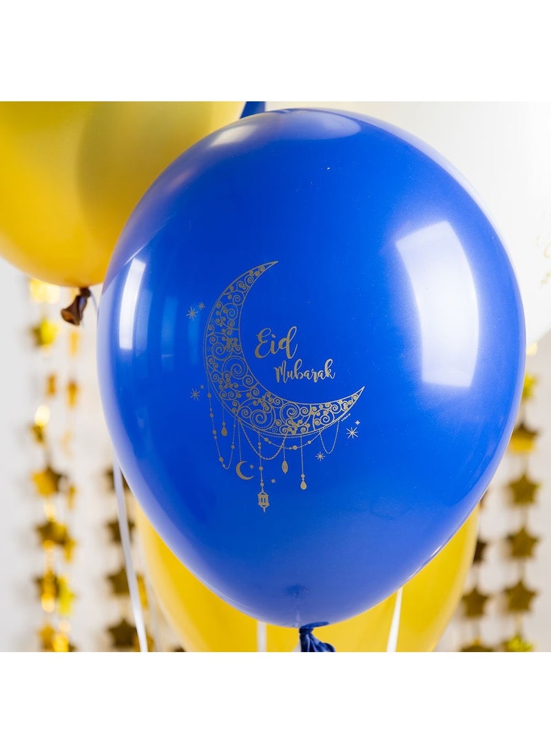 فولات بالونات عيد مبارك لاتكس دائرية زرقاء بيضاء ذهبية 33 سم عبوة من 6 قطع - Image 3