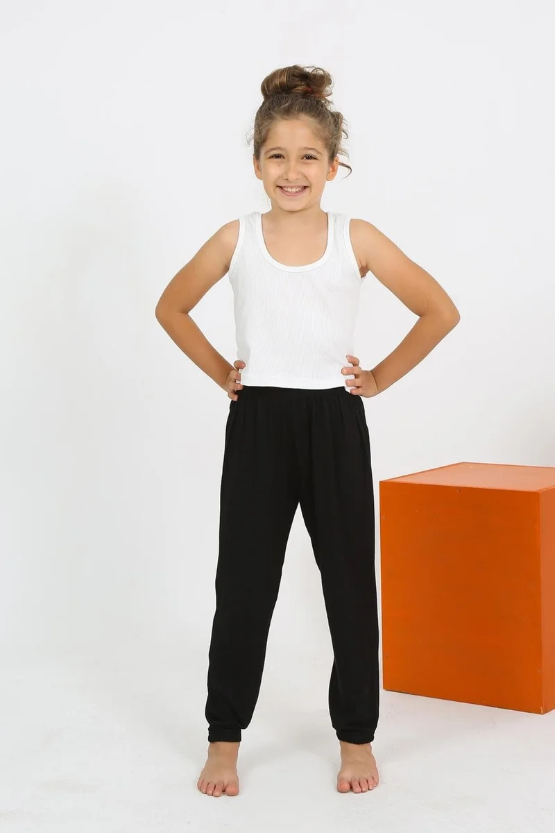 Akbeniz Girl's Zero Sleeve White Combed Cotton Pajama Set 20433