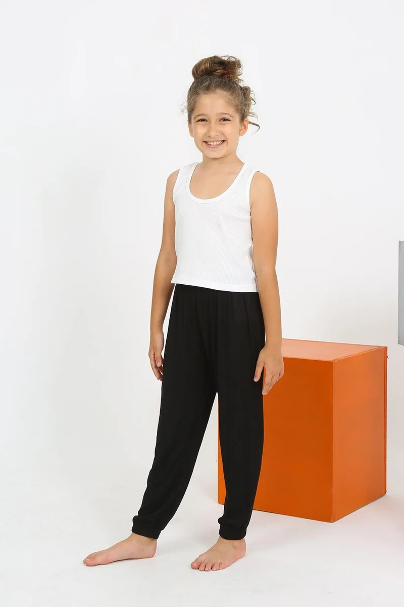 Akbeniz Girl's Zero Sleeve White Combed Cotton Pajama Set 20433