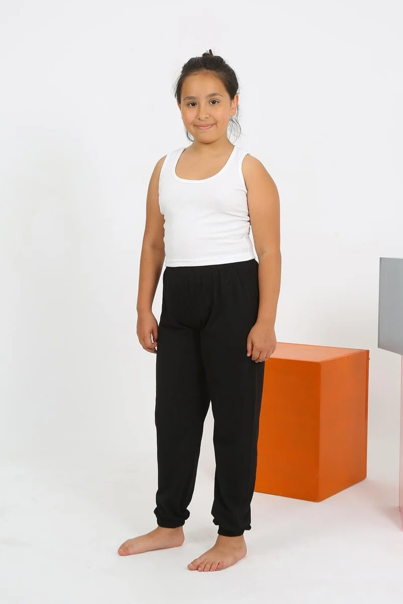 Akbeniz Girl's Zero Sleeve White Combed Cotton Pajama Set 20433