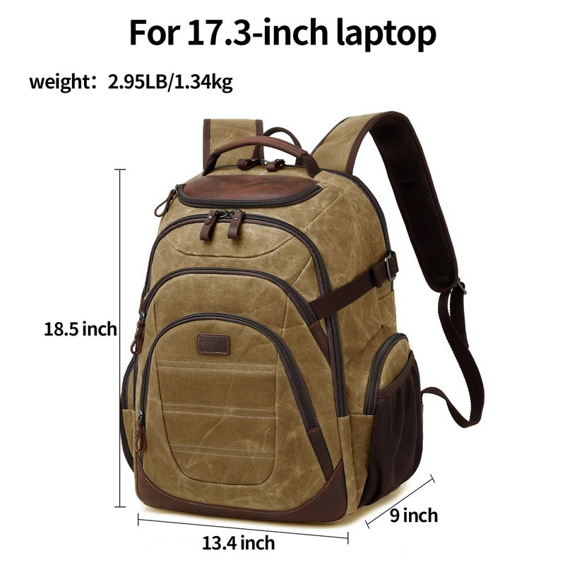 SHENHU Travel Laptop Backpack 17.3 inch XL Computer Backpack for Men Waxed Canvas College Daypack Business Backpack Brown - Image 4