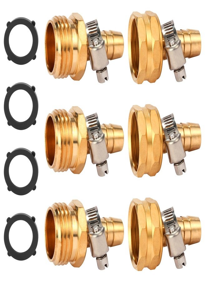 Sanpaint,Brass Garden Hose Connector Repair Mender Kit with Stainless Clamp,Fits 1/2" Water Hose Fitting,3 Sets(1/2" Barb x 3/4" GHT) - Image 1