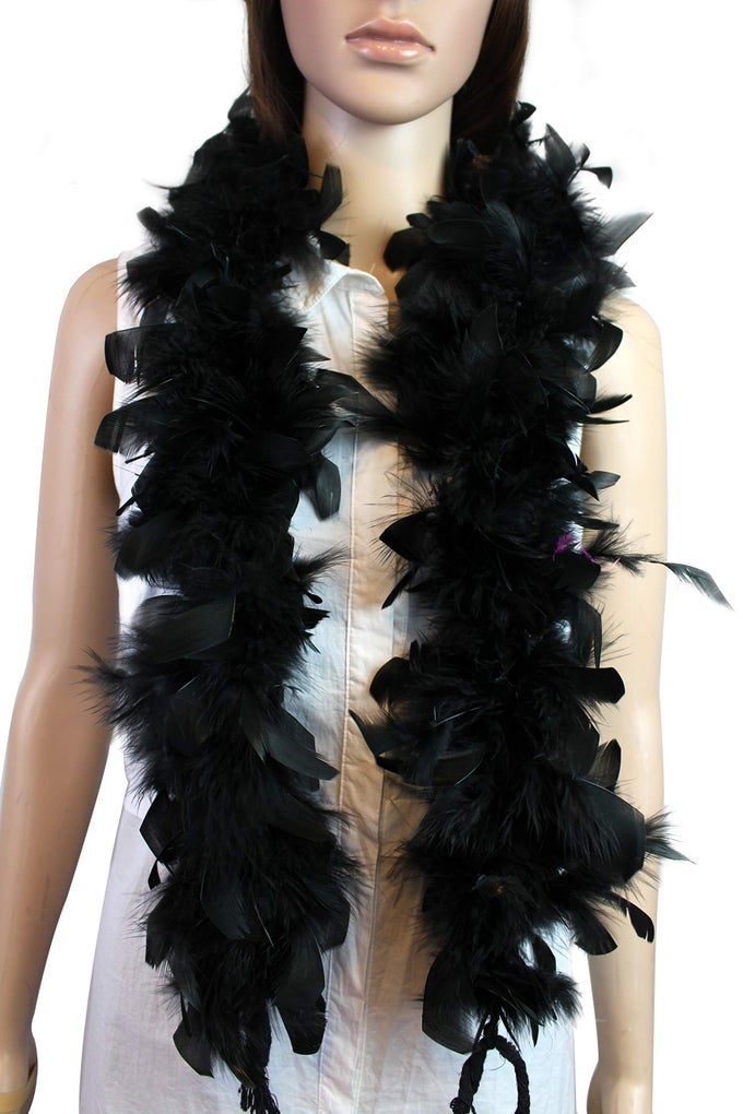 KIDS FEATHER BOA 25 GRAM 4 FEET LONG CHANDELLE FEATHER BOA GREAT KIDS PARTY HALLOWEEN COSTUME CHRISTMAS TREE DECORATION BLACK