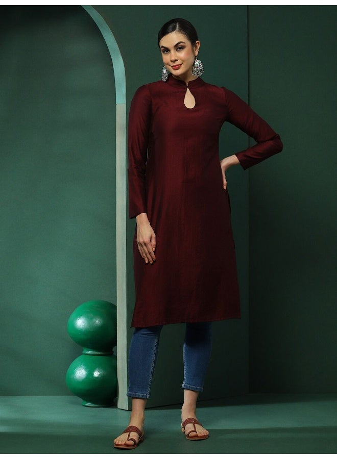 AKS Wine Sweetheart Neck Kurta - Image 1