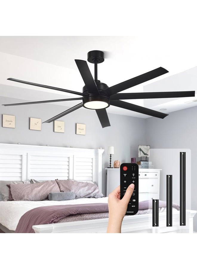 Conciseer Modern Ceiling Fans with Lights, 65 Inch Ceiling Fan with Light and Remote for Living Room Kitchen Office, Indoor/Outdoor Use, 24W 3CCT 8 Blades 6 Speed Reversible Quiet DC Motor, Black - Image 1