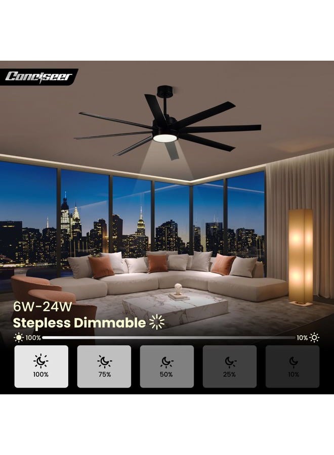 Conciseer Modern Ceiling Fans with Lights, 65 Inch Ceiling Fan with Light and Remote for Living Room Kitchen Office, Indoor/Outdoor Use, 24W 3CCT 8 Blades 6 Speed Reversible Quiet DC Motor, Black - Image 4