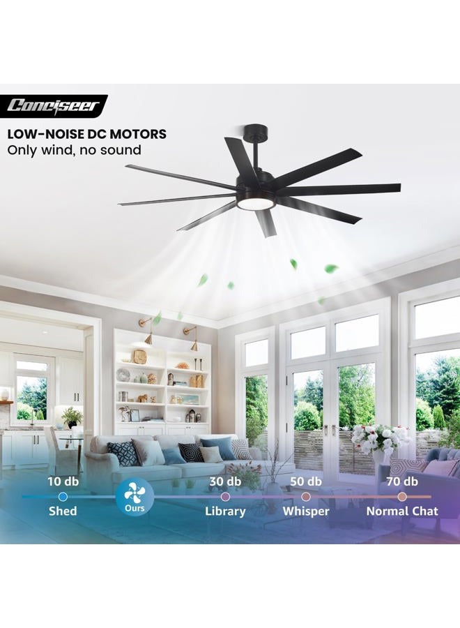 Conciseer Modern Ceiling Fans with Lights, 65 Inch Ceiling Fan with Light and Remote for Living Room Kitchen Office, Indoor/Outdoor Use, 24W 3CCT 8 Blades 6 Speed Reversible Quiet DC Motor, Black - Image 2