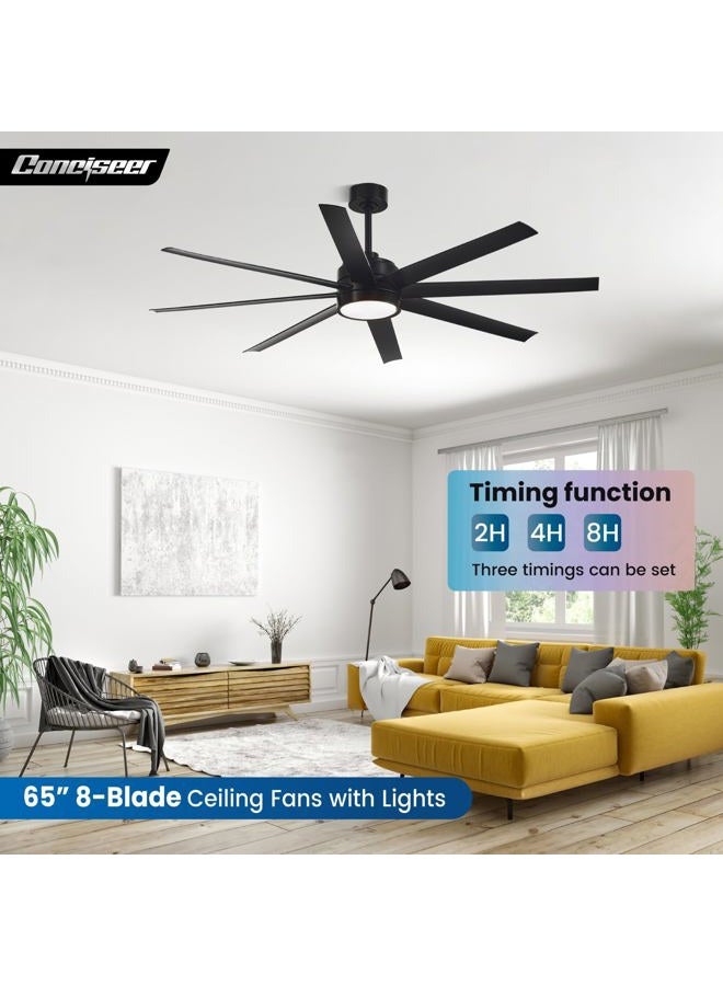 Conciseer Modern Ceiling Fans with Lights, 65 Inch Ceiling Fan with Light and Remote for Living Room Kitchen Office, Indoor/Outdoor Use, 24W 3CCT 8 Blades 6 Speed Reversible Quiet DC Motor, Black - Image 3