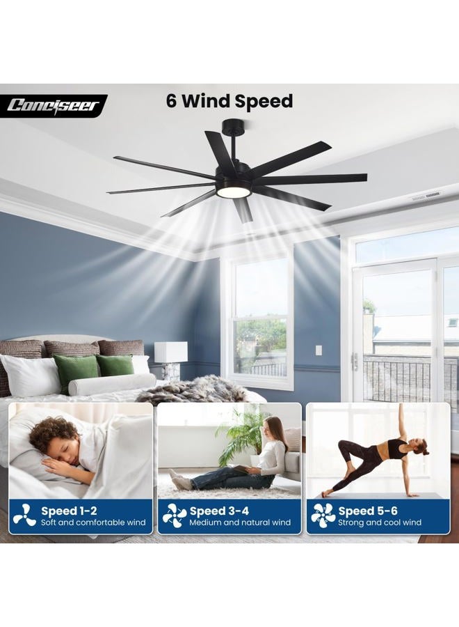Conciseer Modern Ceiling Fans with Lights, 65 Inch Ceiling Fan with Light and Remote for Living Room Kitchen Office, Indoor/Outdoor Use, 24W 3CCT 8 Blades 6 Speed Reversible Quiet DC Motor, Black - Image 5