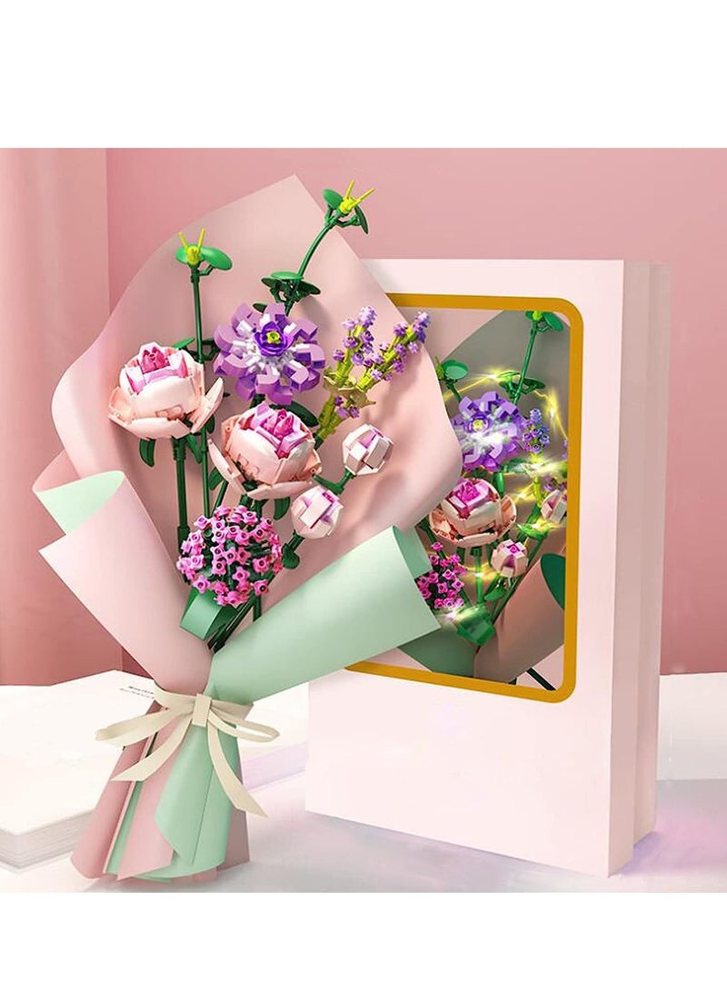 SYOSI Rose Flower Bouquet Building Kit, Unique Artificial Flowers with LED LightWrapping Paper and Card, DIY Creative Flower Bouquet Set- Ideal Gifts for Adult Girl Kids Birthday 413 Pieces - Image 1