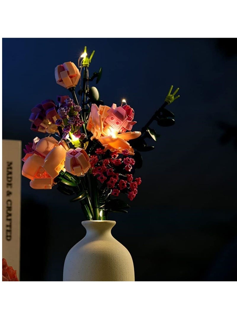 SYOSI Rose Flower Bouquet Building Kit, Unique Artificial Flowers with LED LightWrapping Paper and Card, DIY Creative Flower Bouquet Set- Ideal Gifts for Adult Girl Kids Birthday 413 Pieces - Image 4