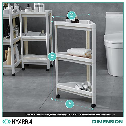 Nyarra 3-Tier Corner Trolley for Fruits and Vegetables, Storage Organizer Trolley Cart with Wheels, Corner Storage Cart for Bathroom, Kitchen, Bedroom, Living Room, [Nr-1743] - Plastic, White - Image 4