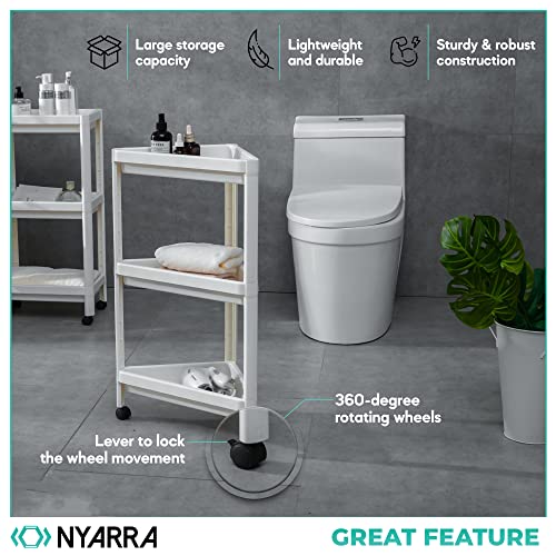 Nyarra 3-Tier Corner Trolley for Fruits and Vegetables, Storage Organizer Trolley Cart with Wheels, Corner Storage Cart for Bathroom, Kitchen, Bedroom, Living Room, [Nr-1743] - Plastic, White - Image 2