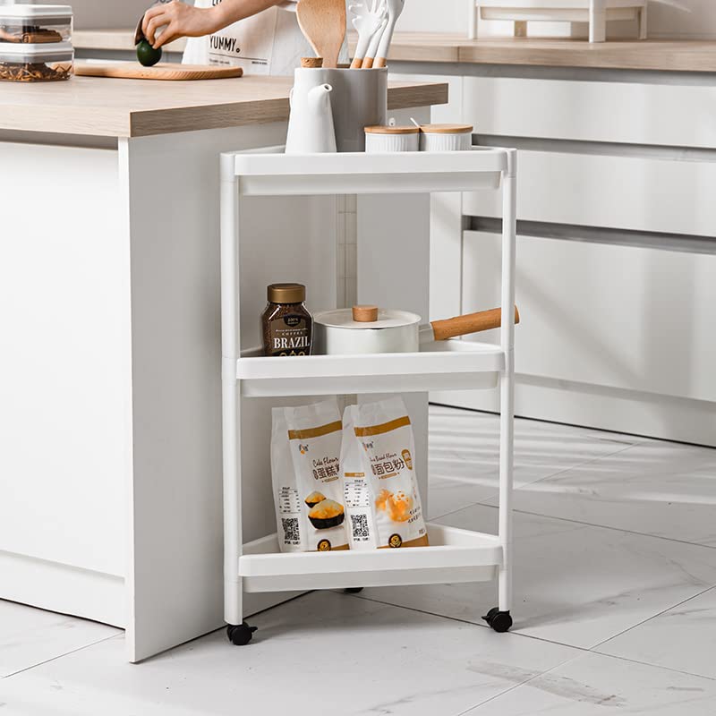 Nyarra 3-Tier Corner Trolley for Fruits and Vegetables, Storage Organizer Trolley Cart with Wheels, Corner Storage Cart for Bathroom, Kitchen, Bedroom, Living Room, [Nr-1743] - Plastic, White - Image 1