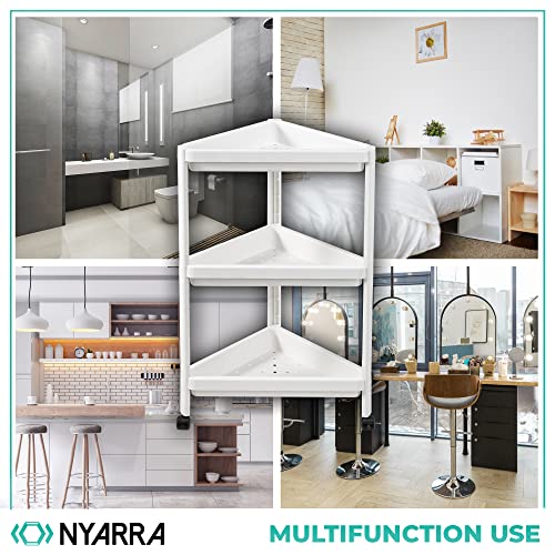 Nyarra 3-Tier Corner Trolley for Fruits and Vegetables, Storage Organizer Trolley Cart with Wheels, Corner Storage Cart for Bathroom, Kitchen, Bedroom, Living Room, [Nr-1743] - Plastic, White - Image 5