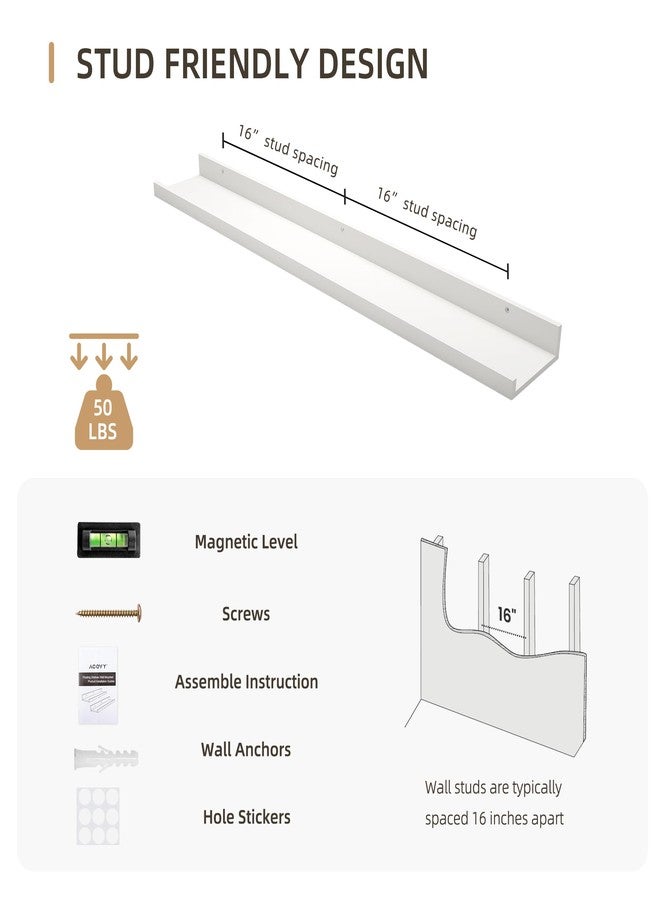 Acovy Picture Ledge Shelf, Wood Floating Shelves Set of 2, 36 inch Picture Ledge Shelves, Photo Ledge Nursery Book Shelves Wall Mounted for Living Room Kids' Room Bedroom, Color White - Image 3