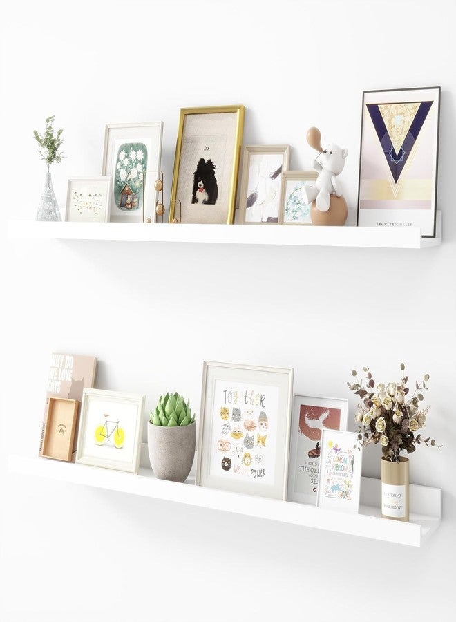 Acovy Picture Ledge Shelf, Wood Floating Shelves Set of 2, 36 inch Picture Ledge Shelves, Photo Ledge Nursery Book Shelves Wall Mounted for Living Room Kids' Room Bedroom, Color White - Image 1