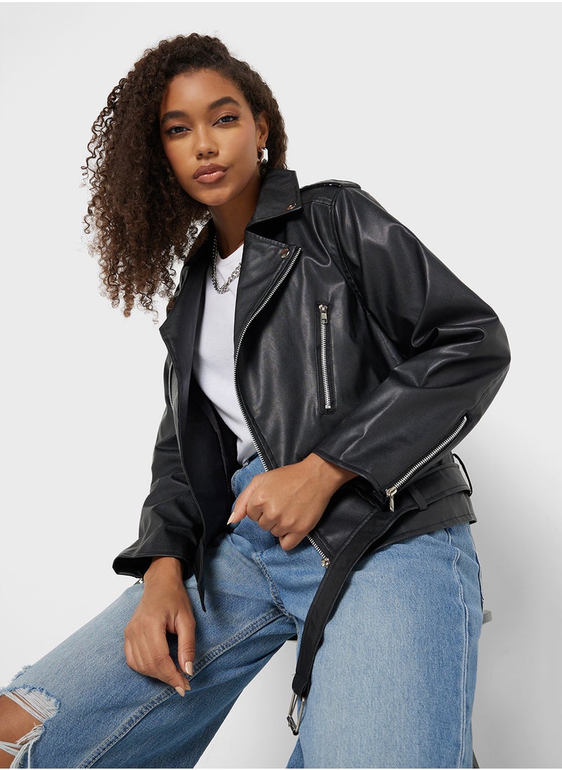 Ginger - Pu Leather Biker Oversize Jacket - Image 1