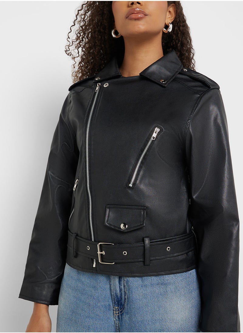 Ginger - Pu Leather Biker Oversize Jacket - Image 1