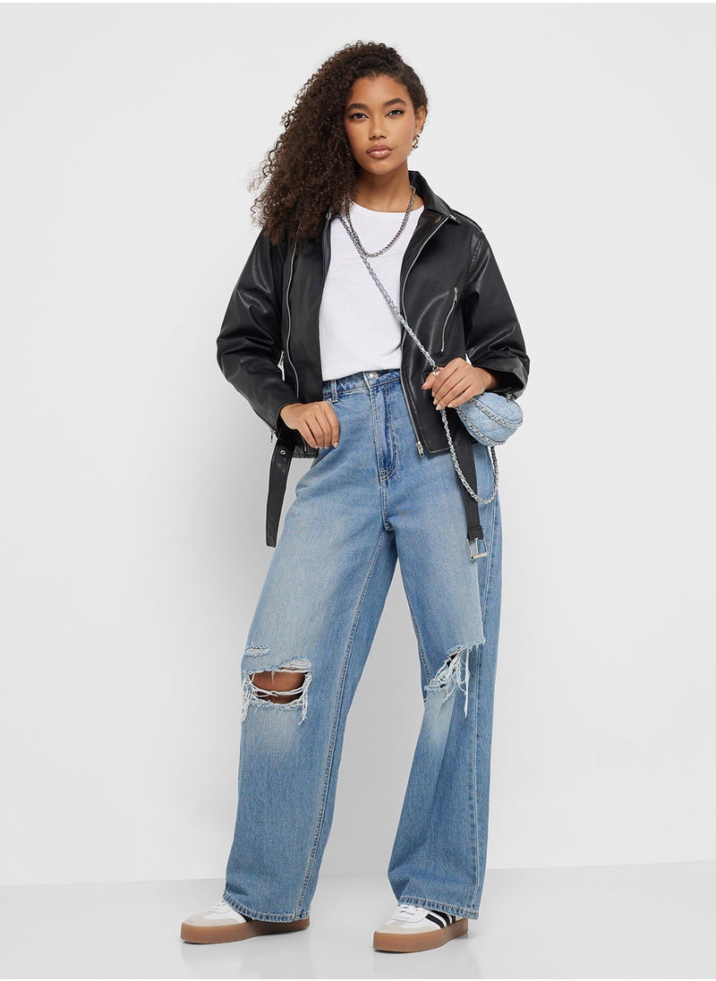 Ginger - Pu Leather Biker Oversize Jacket - Image 1