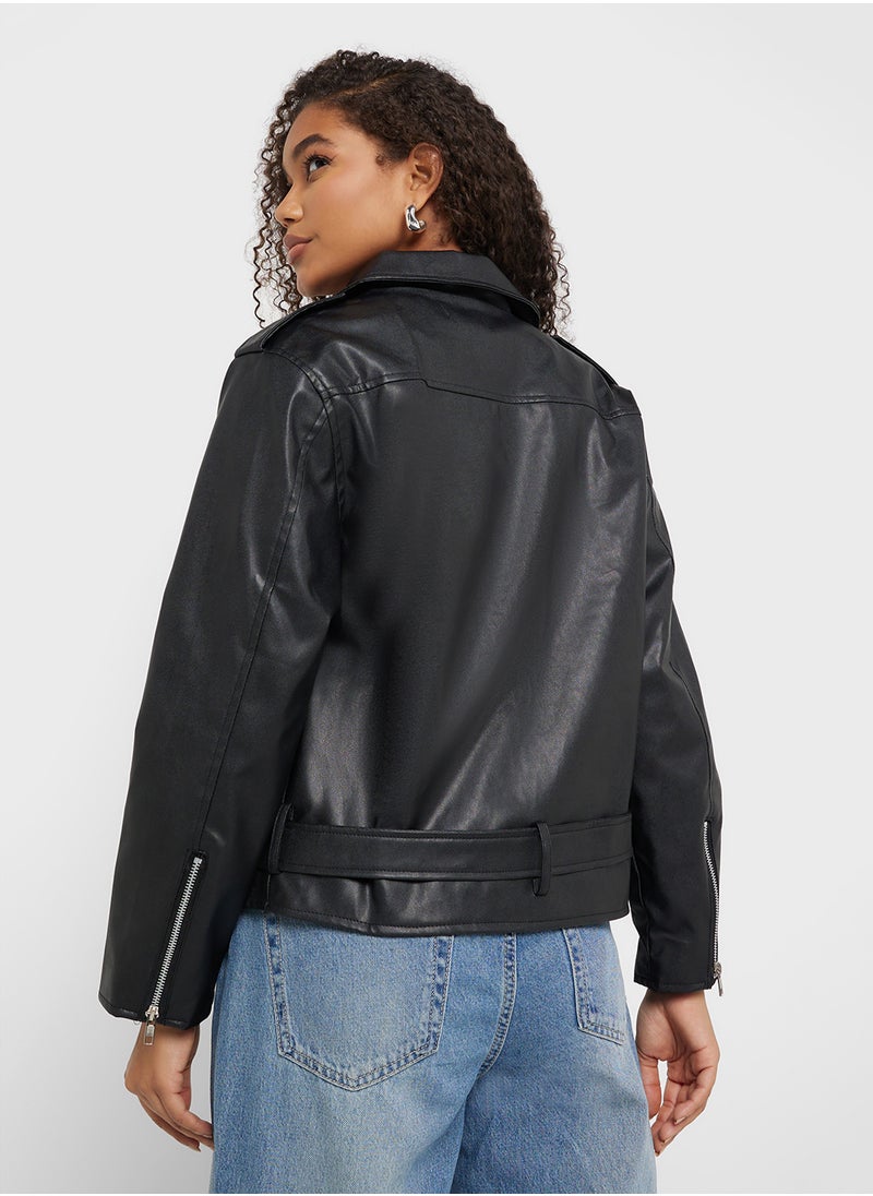 Ginger - Pu Leather Biker Oversize Jacket - Image 1