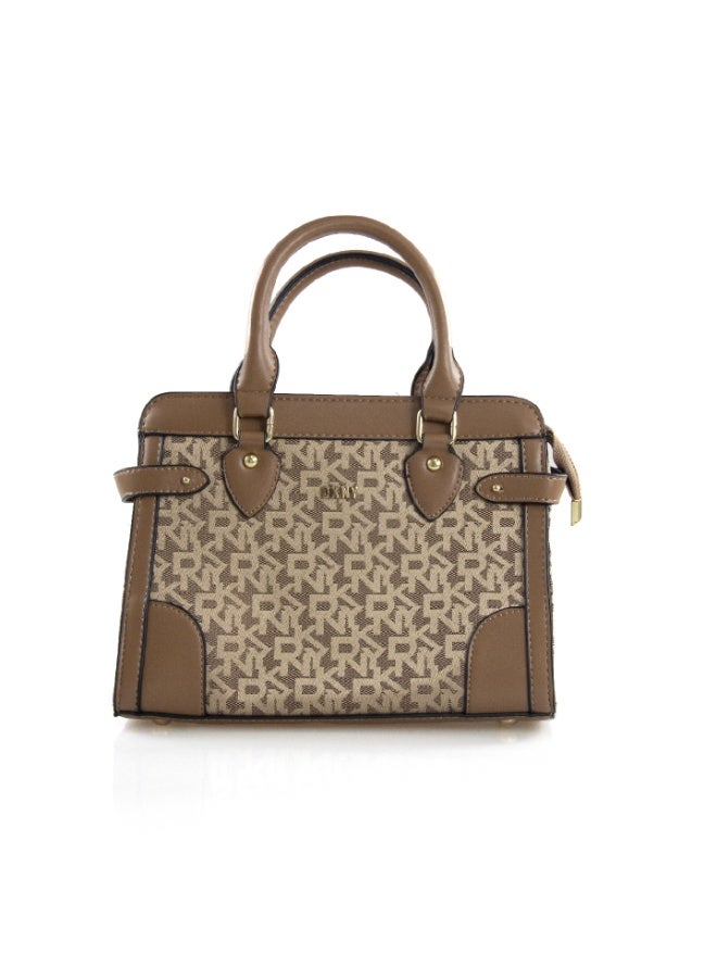 Donna Karan 2026 New Design Vintage Structured DKNY Satchel Handbag Full Embossed Signature Pattern Dual Side Belt Decor Gold Metal Hardware  Ladies Formal Commute Tote Purse - Image 1