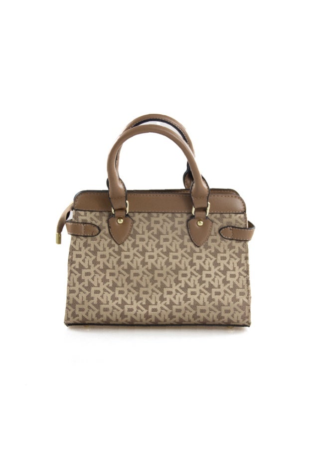 Donna Karan 2026 New Design Vintage Structured DKNY Satchel Handbag Full Embossed Signature Pattern Dual Side Belt Decor Gold Metal Hardware  Ladies Formal Commute Tote Purse - Image 3