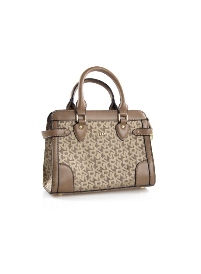 Donna Karan 2026 New Design Vintage Structured DKNY Satchel Handbag Full Embossed Signature Pattern Dual Side Belt Decor Gold Metal Hardware  Ladies Formal Commute Tote Purse - Image 2