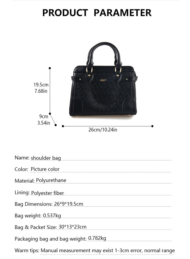 Donna Karan 2026 New Design Vintage Structured DKNY Satchel Handbag Full Embossed Signature Pattern Dual Side Belt Decor Gold Metal Hardware  Ladies Formal Commute Tote Purse - Image 4
