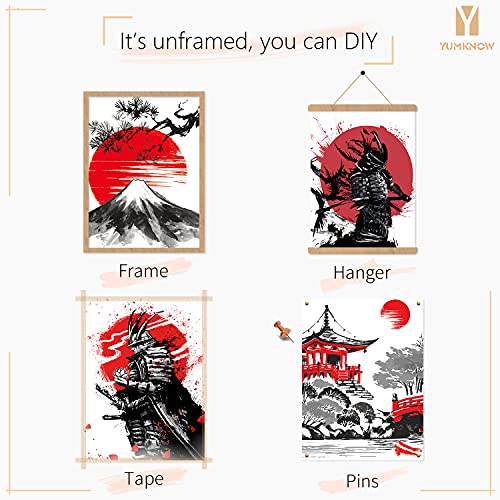 YUMKNOW Japanese Art Wall Decor - Unframed 11x14 Set of 6, Modern Minimalist Asian Oriental Decor for Living Room, Samurai Armor Warriors Prints Posters for Bedroom, Japan Red White Art Office Gifts - Image 3