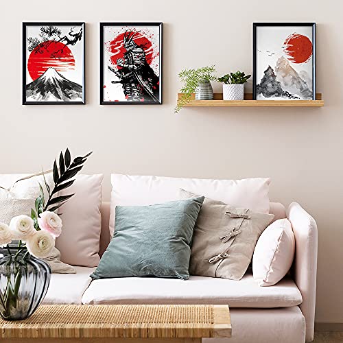YUMKNOW Japanese Art Wall Decor - Unframed 11x14 Set of 6, Modern Minimalist Asian Oriental Decor for Living Room, Samurai Armor Warriors Prints Posters for Bedroom, Japan Red White Art Office Gifts - Image 5