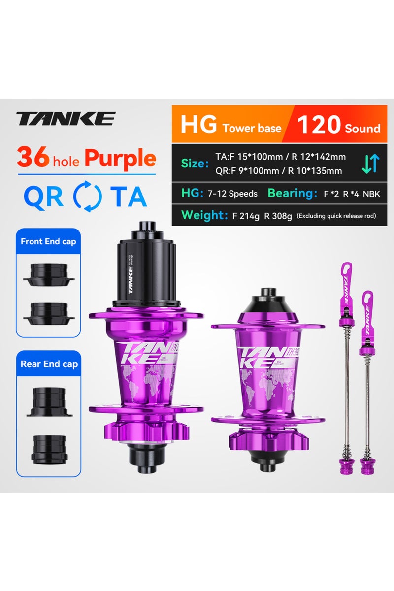 36H Purple TA-QR TANKE 120 Click Hub 6 Bearing MTB Hub Front Rear 28 32 36 Holes Disc Brake Mountain