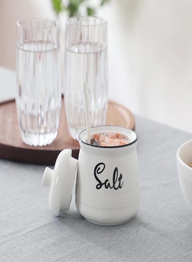 هاو توب وعاء ملح من الخزف الريفي من هاوتوب مع غطاء وملعقة، سعة 12 أونصة، سهل التنظيف (أبيض) - Image 4