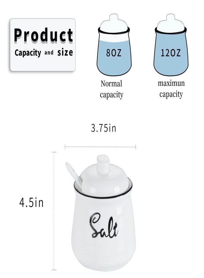هاو توب وعاء ملح من الخزف الريفي من هاوتوب مع غطاء وملعقة، سعة 12 أونصة، سهل التنظيف (أبيض) - Image 5