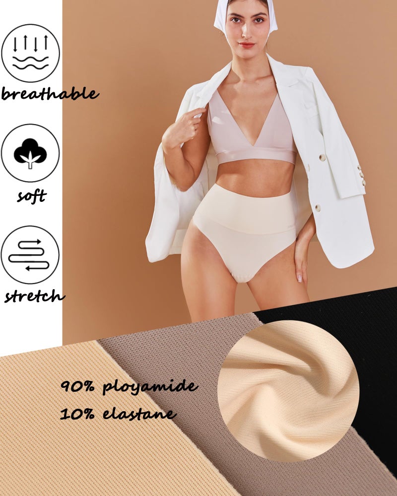 FINETOO Women Underwear High Waisted Thongs Tummy Control Seamless Thongs Shapewear No Show Panties 4 Pack S-3XL - Image 3