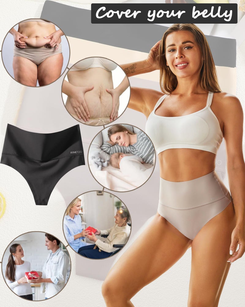 FINETOO Women Underwear High Waisted Thongs Tummy Control Seamless Thongs Shapewear No Show Panties 4 Pack S-3XL - Image 5