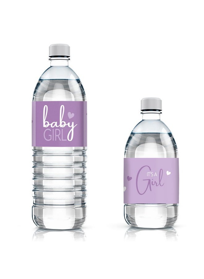 DISTINCTIVS - Purple It’S A Girl Baby Shower Water Bottle Labels Sweet Baby Girl Themed Waterproof Wrappers 24 Count - Image 1