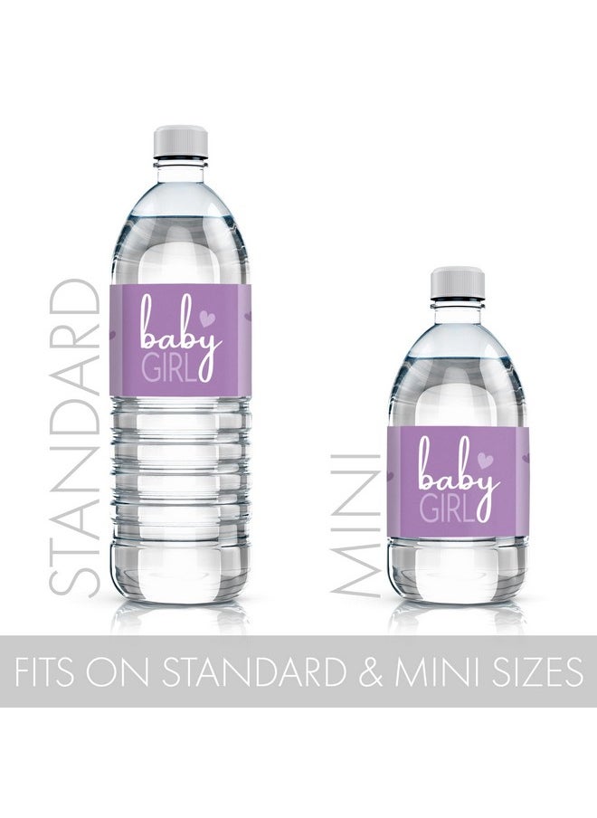 DISTINCTIVS - Purple It’S A Girl Baby Shower Water Bottle Labels Sweet Baby Girl Themed Waterproof Wrappers 24 Count - Image 1