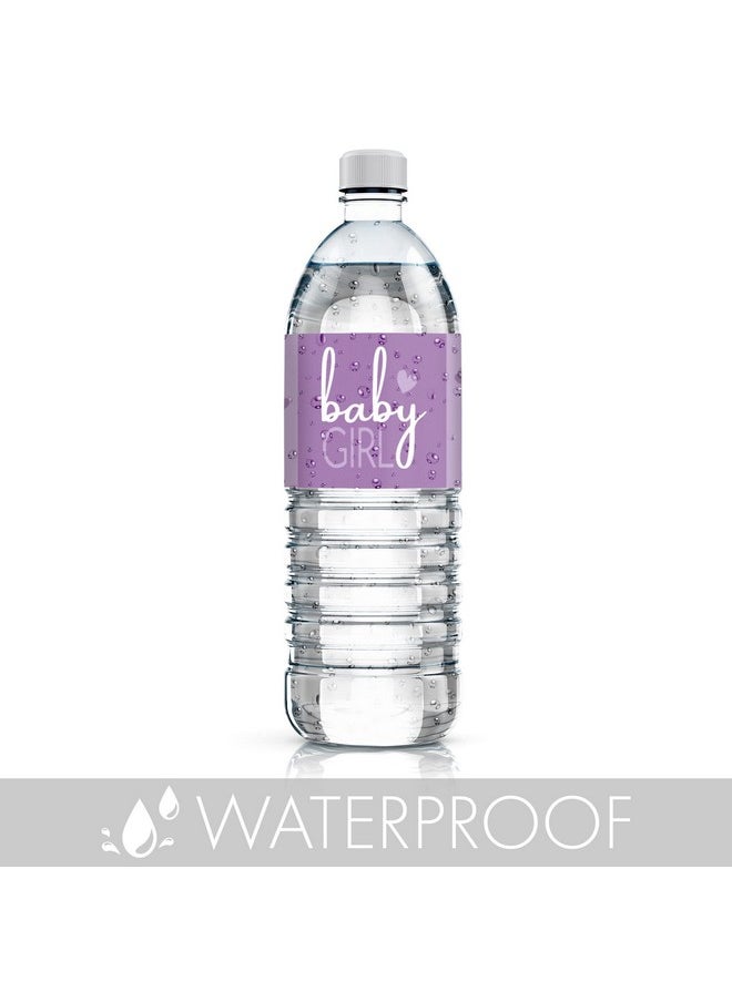 DISTINCTIVS - Purple It’S A Girl Baby Shower Water Bottle Labels Sweet Baby Girl Themed Waterproof Wrappers 24 Count - Image 1