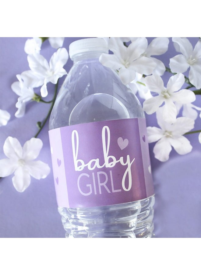 DISTINCTIVS - Purple It’S A Girl Baby Shower Water Bottle Labels Sweet Baby Girl Themed Waterproof Wrappers 24 Count - Image 1