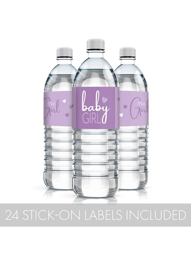 DISTINCTIVS - Purple It’S A Girl Baby Shower Water Bottle Labels Sweet Baby Girl Themed Waterproof Wrappers 24 Count - Image 1