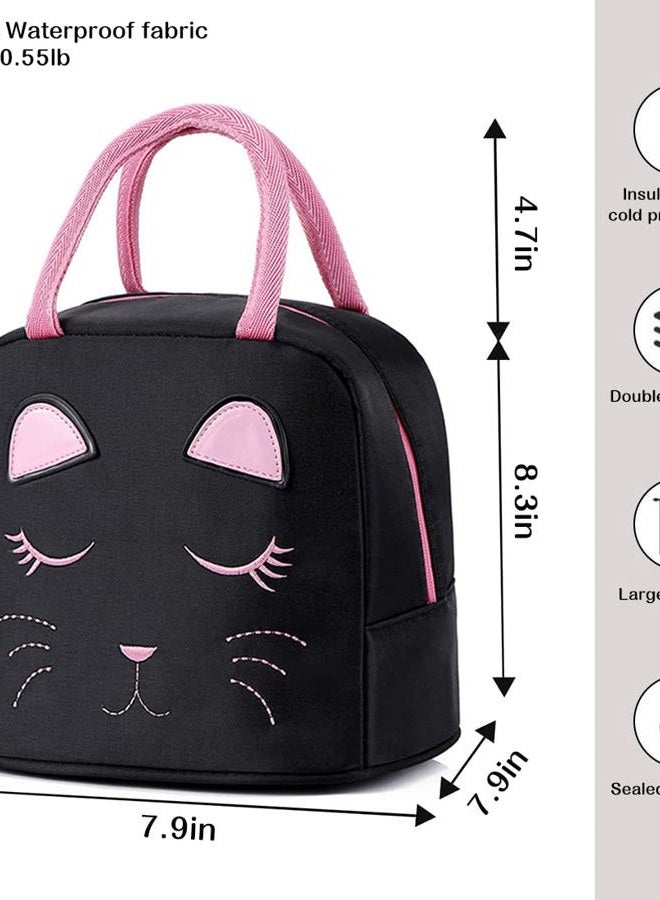 FEWOFJ Portable Insulated Lunch Bag for Kids Girls Cute Reusable Lunch Box for School Picnic Leakproof Lunch Tote Handbag (Black) - Image 5