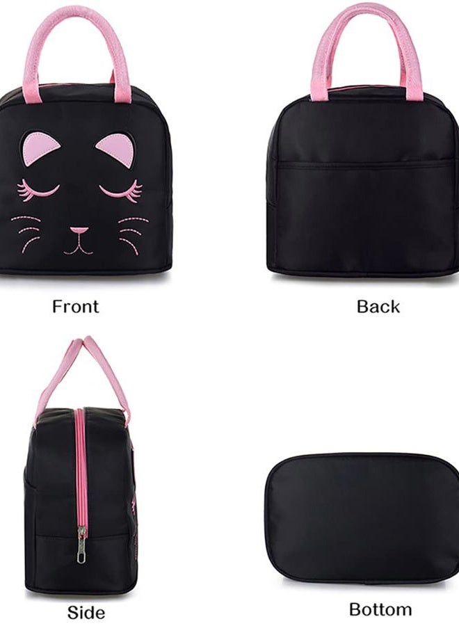 FEWOFJ Portable Insulated Lunch Bag for Kids Girls Cute Reusable Lunch Box for School Picnic Leakproof Lunch Tote Handbag (Black) - Image 2