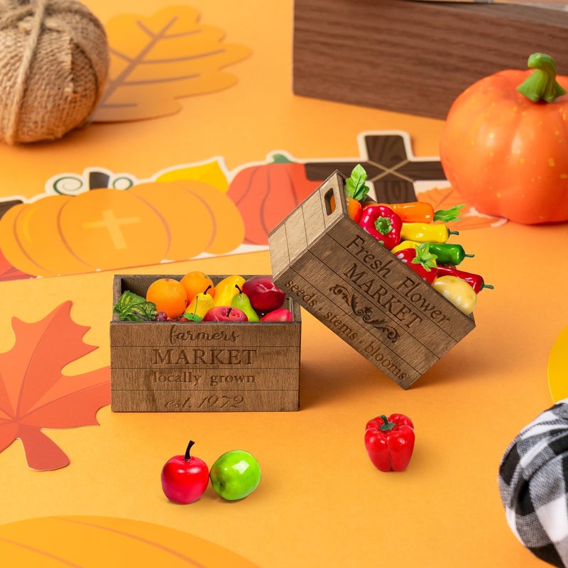 CPicdn 2.2 x 1.2 x 1.2 Inch Miniature Vintage Rustic Farmhouse Crate - 1:12 Scale Mini Farmhouse Micro Scene Decor Wooden Crate Basket Tiered Tray Decor for Fairy Garden Shelf Displays Accessories - Image 4