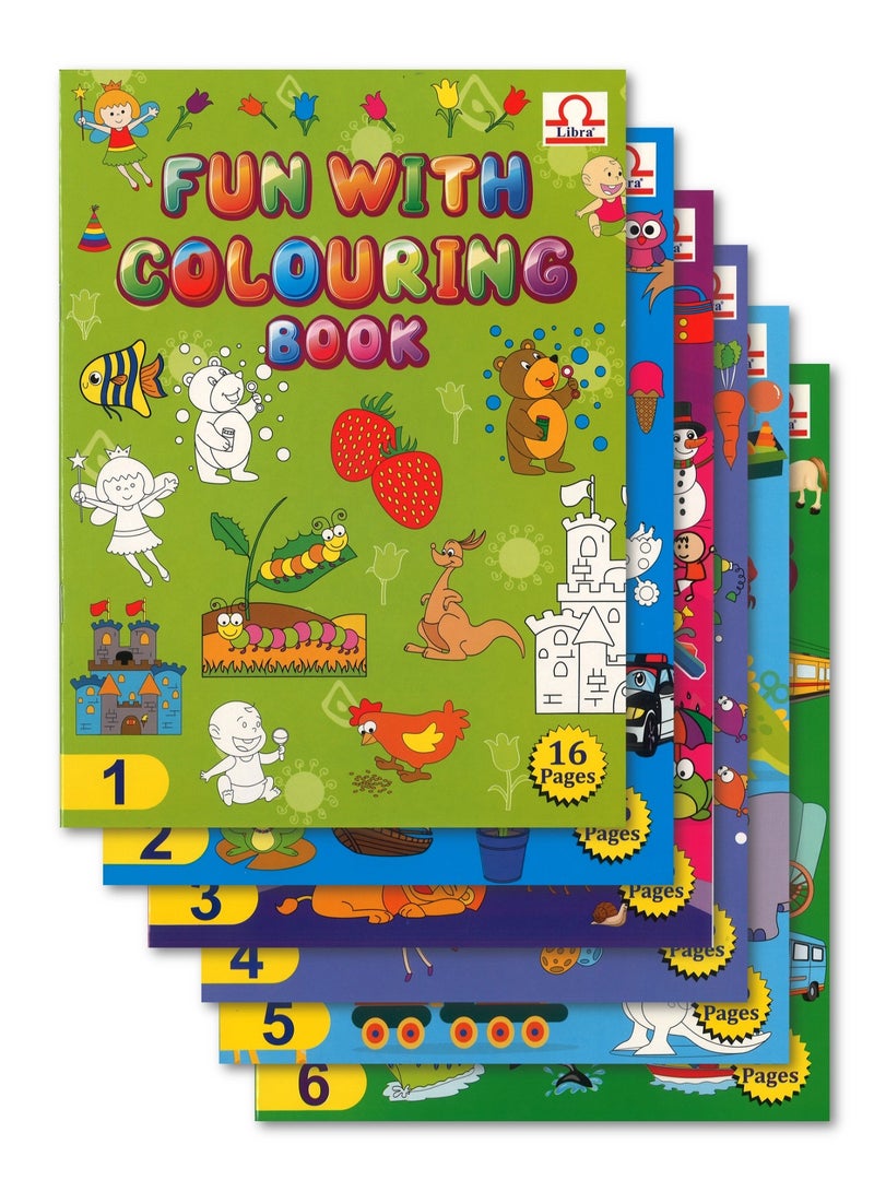 Libra 6-Piece A4 Size Fun With Colouring Activity Book For Kids 16 Pages Per Book - Image 1