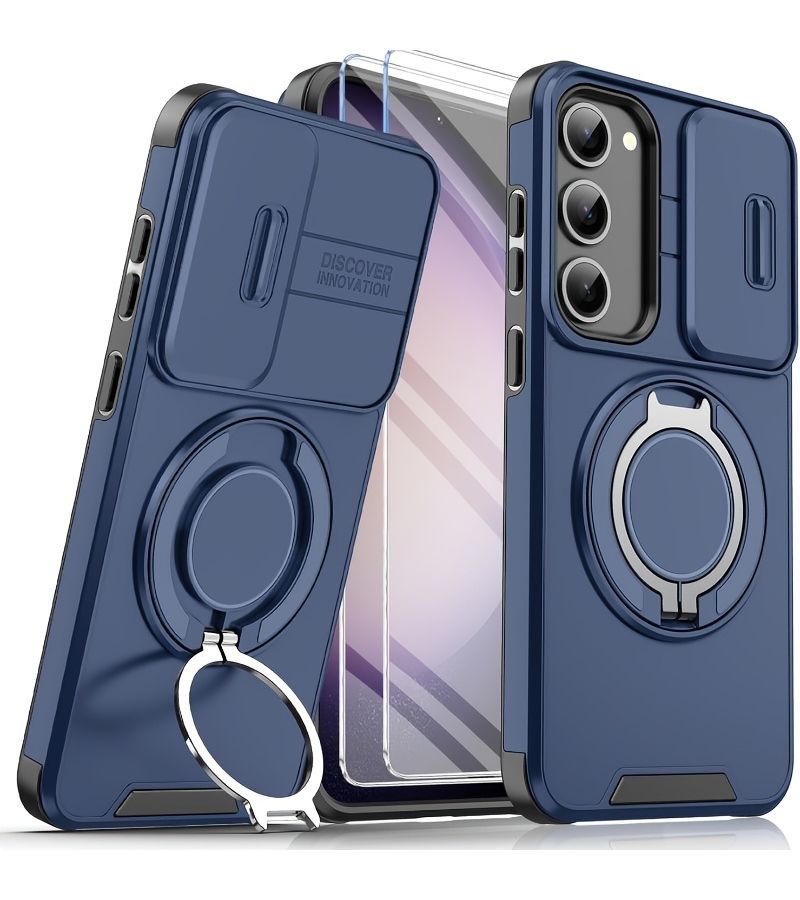 3pcs Pink Luxury Phone Case With 2 HD Screen Protectors Suitable For Samsung Galaxy A17 Sliding Camera Cover Full Camera Protection 360 Rotating Ring Stand Car Magnetic Mount Matte Texture Shockproof Protective Shell - Image 2