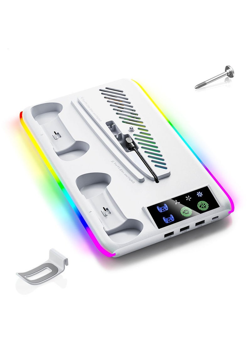 PS5 Standard/Slim/Pro Cooling Stand with Dual Controller Charging Dock with LED Light, Vertical Stand with Game Disc Storage, and Accessories for PlayStation 5 Console - Image 5