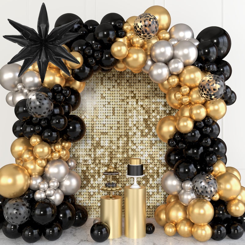 Amandir 145PCS Black and Gold Balloons Garland Arch Kit 18125 Silver Metallic Black Gold Foil Balloons for 2026 New Year Men Wedding Anniversary Birthday Graduation Retirement Decorations - Image 3