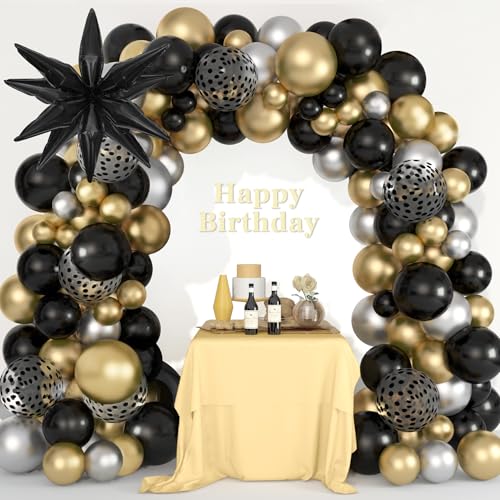 Amandir 145PCS Black and Gold Balloons Garland Arch Kit 18125 Silver Metallic Black Gold Foil Balloons for 2026 New Year Men Wedding Anniversary Birthday Graduation Retirement Decorations - Image 5